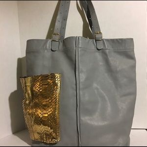 Jane August Grey Leather/Python Hobo Handbag